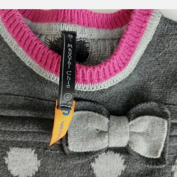 Mayoral Chic Short Sleeve Gray Pink Polka Dot Sweater Dress Size 4 Pullover EUC - Picture 7 of 11